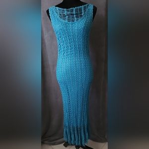 Teal Crochet Dress With Plunging Neckline